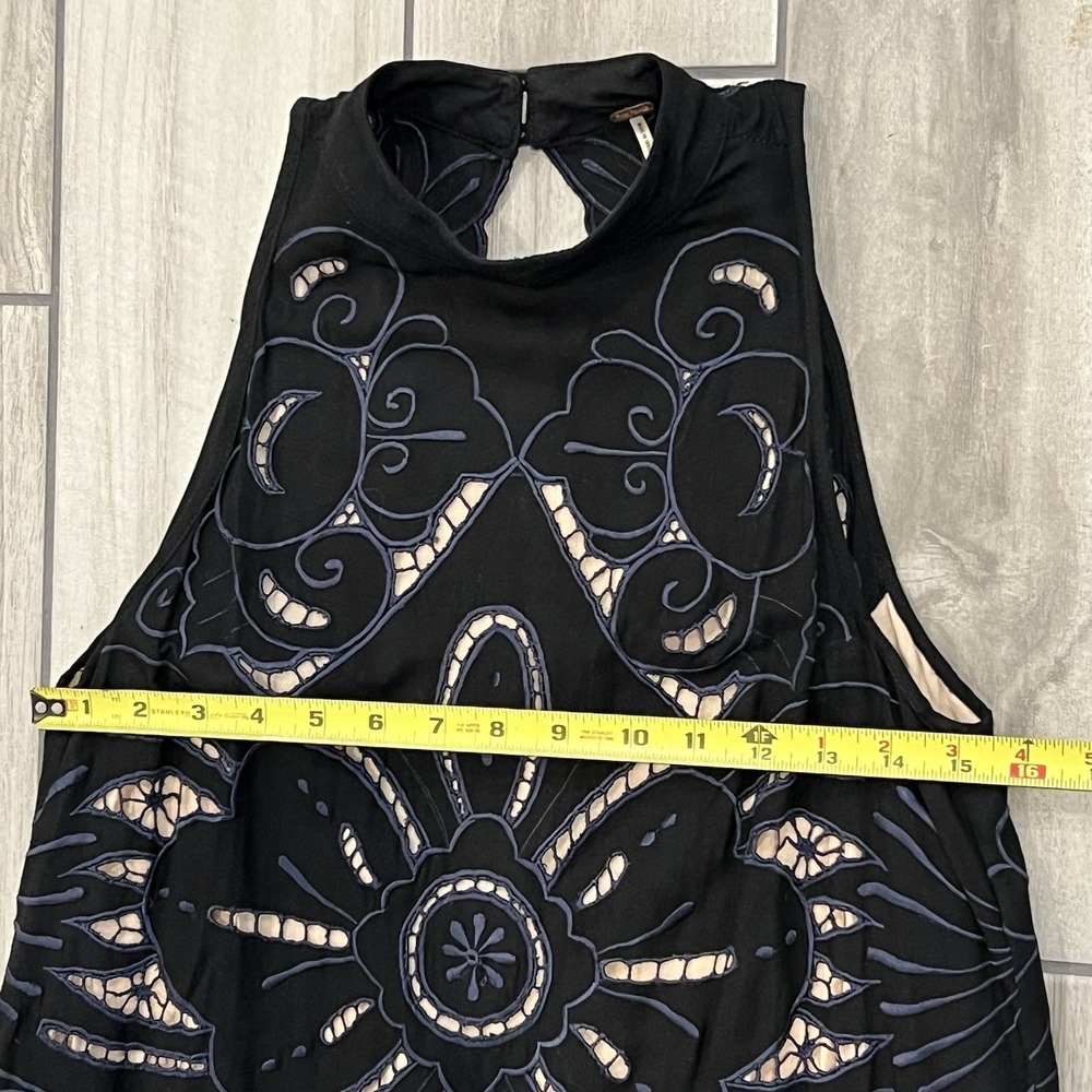 Free People Y2K  Mini Dress Sz S Black Embroidered Crochet Open Back $165 - Picture 8 of 12